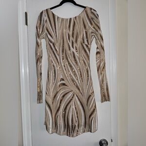 Hello Molly Angel Biba Golden Seqins Long Sleeve Dress